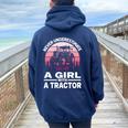 Never Underestimate A Girl With A Tractor Farmer Women Oversized Hoodie Back Print Navy Blue