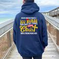 Never Underestimate A Icu Nurse Who Does All Things Women Oversized Hoodie Back Print Navy Blue