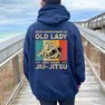 Never Underestimate An Old Lady Bjj Brazilian Jiu Jitsu Women Oversized Hoodie Back Print Navy Blue