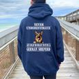 Never Underestimate An Old Woman With A German Sheperd Women Oversized Hoodie Back Print Navy Blue