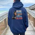 Never Underestimate A Woman With Cherokee Blood Pride Women Oversized Hoodie Back Print Navy Blue