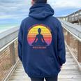 Never Underestimate A Woman With A Yoga Mat Retro Vintage Women Oversized Hoodie Back Print Navy Blue