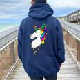 Unicorn Mardi Gras Magical Street Parade Women Oversized Hoodie Back Print Navy Blue