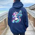 Unicorn Mermaid 4Th Birthday 4 Year Old Party Girls Outfit Women Oversized Hoodie Back Print Navy Blue