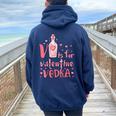V Is For Vodka Drinking Valentines Day Women Oversized Hoodie Back Print Navy Blue