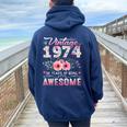Vintage 1974 Floral 50 Years Old 50Th Birthday Party Costume Women Oversized Hoodie Back Print Navy Blue
