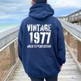 Vintage 1977 Birthday Retro Style Women Oversized Hoodie Back Print Navy Blue