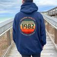 Vintage 1982 T For Retro 1982 Birthday Women Oversized Hoodie Back Print Navy Blue