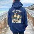 Vintage Sayings Save A Horse Ride A Cousin Women Oversized Hoodie Back Print Navy Blue