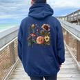 Vintage Inspired Flower Botanical Chart Naturalist Women Women Oversized Hoodie Back Print Navy Blue