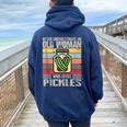 Vintage Never Underestimate An Old Woman Who Loves Pickles Women Oversized Hoodie Back Print Navy Blue