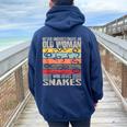Vintage Never Underestimate An Old Woman Who Loves Snakes Women Oversized Hoodie Back Print Navy Blue