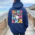 In My Volleyball Mom Era Game Day Cute Retro Volleyball Mama Women Oversized Hoodie Back Print Navy Blue