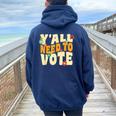 Vote Groovy Retro 70S 1973 Y'all Need To Vote Voting Women Oversized Hoodie Back Print Navy Blue