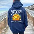 Wanna Taco Bout Jesus Lettuce Pray Mark 1615 Christian God Women Oversized Hoodie Back Print Navy Blue