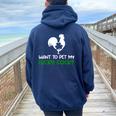 Want To Pet My Lucky Cock St Patrick's Day Chicken Pun Women Oversized Hoodie Back Print Navy Blue