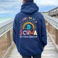 I Want To Be A Schwa It Never Stressed Teacher Rainbow Women Oversized Hoodie Back Print Navy Blue