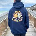 Wave Groovy Happy Earth Day 2024 Make Earth Day Every Day Women Oversized Hoodie Back Print Navy Blue