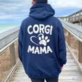 Welsh Corgi Mama Lover Dog Breeder Mom Pet Women Oversized Hoodie Back Print Navy Blue