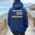 My Wife Is A Police Officer Proud Husband Blue Line Women Oversized Hoodie Back Print Navy Blue