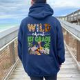 Wild About 1St Grade Teacher Student First Grade Zoo Safari Women Oversized Hoodie Back Print Navy Blue