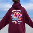 10Th Birthday Girl 10 Years Roller Skates Number 10 Women Oversized Hoodie Back Print Maroon