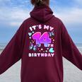 14Th Birthday Girl 14 Years Butterflies And Number 14 Women Oversized Hoodie Back Print Maroon