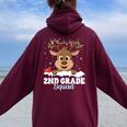 2Nd Grade Teacher Christmas Second Grade Squad Reindeer Xmas Women Oversized Hoodie Back Print Maroon