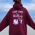 7Th Bday Rolling Into 7 Birthday Girl Roller Skate Party Women Oversized Hoodie Back Print Maroon