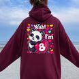 8 Years Old 8Th Birthday Panda Hearts Cute Girl Party Women Oversized Hoodie Back Print Maroon