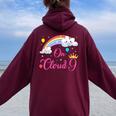 9 Year Old Birthday Decorations Rainbow On Cloud Nine 9Th Women Oversized Hoodie Back Print Maroon