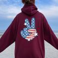 American Flag Peace Sign Hand 4Th Of July Women Women Oversized Hoodie Back Print Maroon