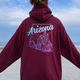 Arizona Az Pride Cactus Desert State Map Women Oversized Hoodie Back Print Maroon