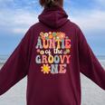 Auntie Of Groovy One Matching Family 1St Birthday Party Women Oversized Hoodie Back Print Maroon
