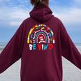 Autism Awareness Why Fit In Doctor Teacher Cat In Hat Cool Women Oversized Hoodie Back Print Maroon