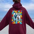 Autism Dad Mom You Will Never Walk-Alone Support Autism Women Oversized Hoodie Back Print Maroon