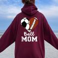 Ball Mom Heart Football Soccer Mom Women Oversized Hoodie Back Print Maroon