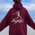 Baseball Vintage Style Brooklyn For & Women Women Oversized Hoodie Back Print Maroon