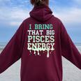 Big Pisces Energy Drip Zodiac Sign Birthday Season Women Oversized Hoodie Back Print Maroon