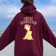 Big Sister Giraffe Become Sister Women Oversized Hoodie Back Print Maroon