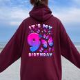 Birthday Girl 9 Year Old Butterfly Number 9 Women Oversized Hoodie Back Print Maroon