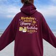 Birthday Squad Shoes Stepping With The Birthday Queen Women Oversized Hoodie Back Print Maroon