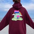 Bisexual Pride Bi Kawaii Frog Mushroom Bisexual Flag Lgbt Women Oversized Hoodie Back Print Maroon