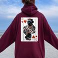Black Queen Of Hearts Card Deck Game Proud Black Woman Women Oversized Hoodie Back Print Maroon