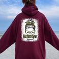 Bleached Messy Hair Bun Camouflage Birthday Squad Women Oversized Hoodie Back Print Maroon