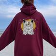 Boho Mystical Feathers Cat Moon Phases Cats Lovers Women Oversized Hoodie Back Print Maroon