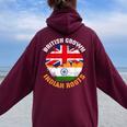 British Grown Indian Roots Vintage Flags For Women Women Oversized Hoodie Back Print Maroon
