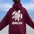 Bruh Meme Sea Turtle Retro Earth Day 2024 Ns Boys Women Oversized Hoodie Back Print Maroon