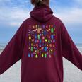 Bugs Adorable Graphic Crawling With Bugs Rainbow Colors Women Oversized Hoodie Back Print Maroon