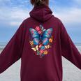 Butterfly With Flowers I Aesthetic Butterfly Women Oversized Hoodie Back Print Maroon